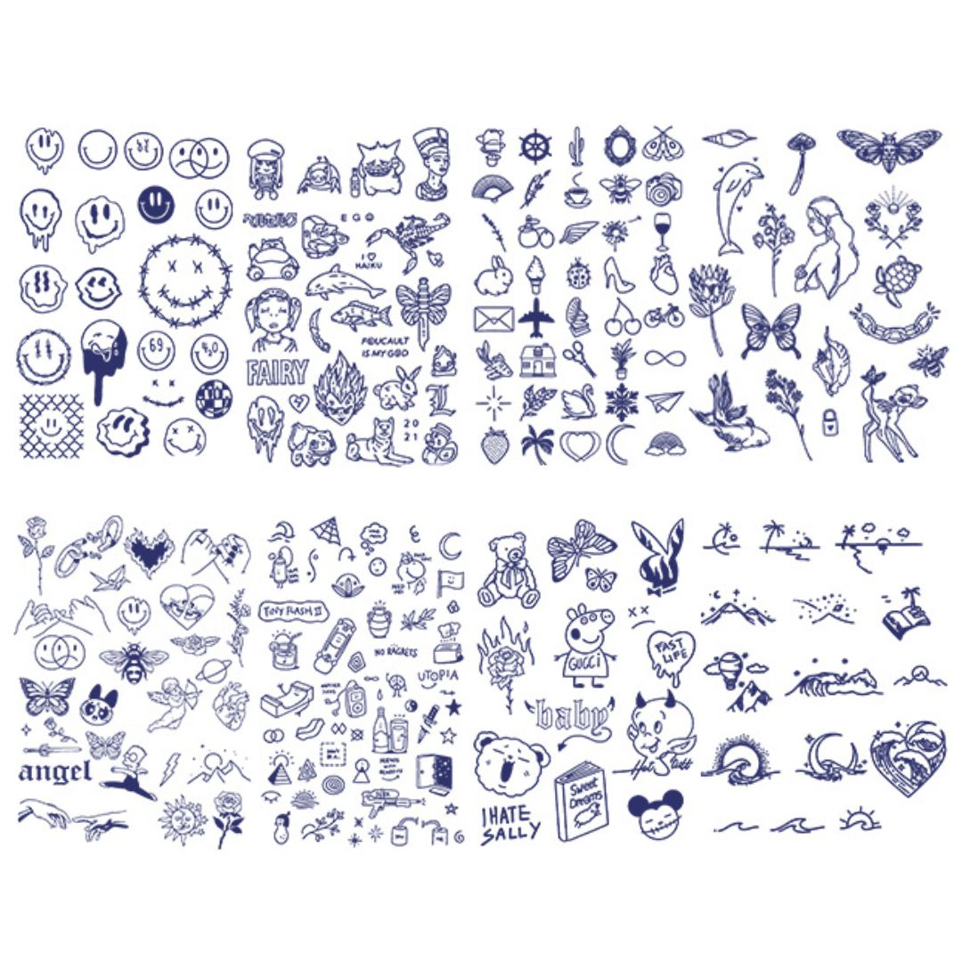 8 Sheets Small Cute Semi-Permanent Tattoo Stickers Smiley Face