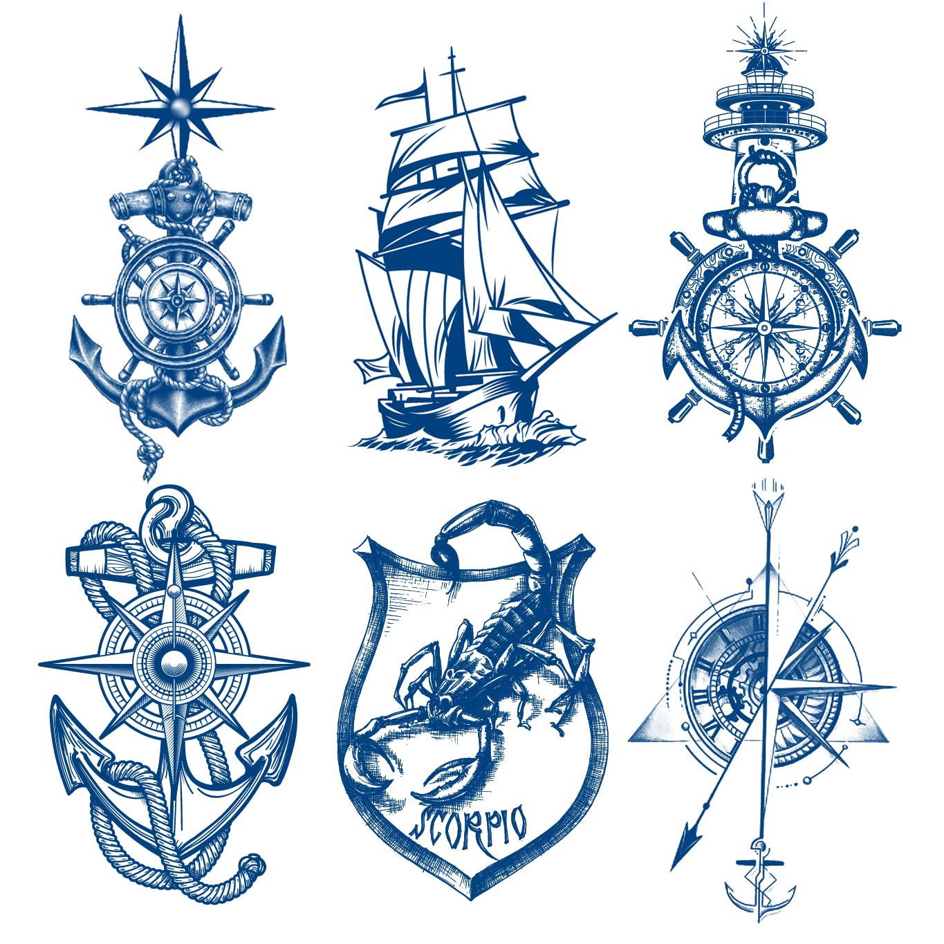6 Sheets Semi Permanent Anchor Tattoos Stickers