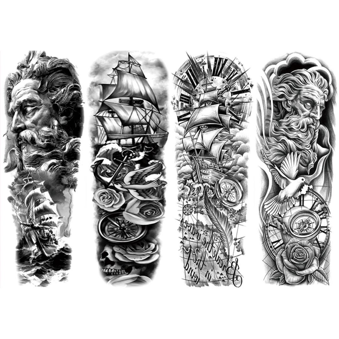 Viking Sail Full Arm Sleeves Temporary Tattoos 17x48cm
