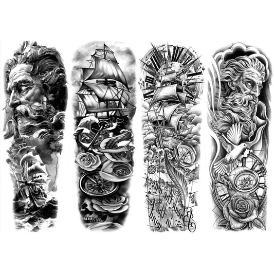 Viking Sail Full Arm Sleeves Temporary Tattoos 17x48cm