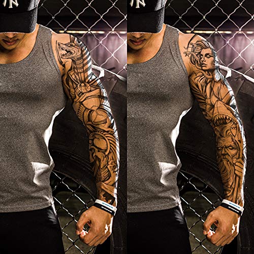 4 Sheets Full Arm Leg Extra Large Temporary Tattoos, Owl Snake Skull God Medusa Poseidon Anubis Horus Lion Eagle Egypt
