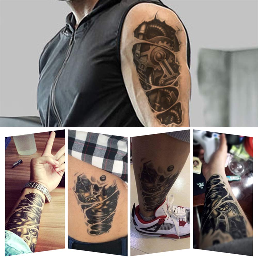 8 Pieces Large 3D Mechanical Parts Gear Arm Eyeball Muscle Temporary Tattoo