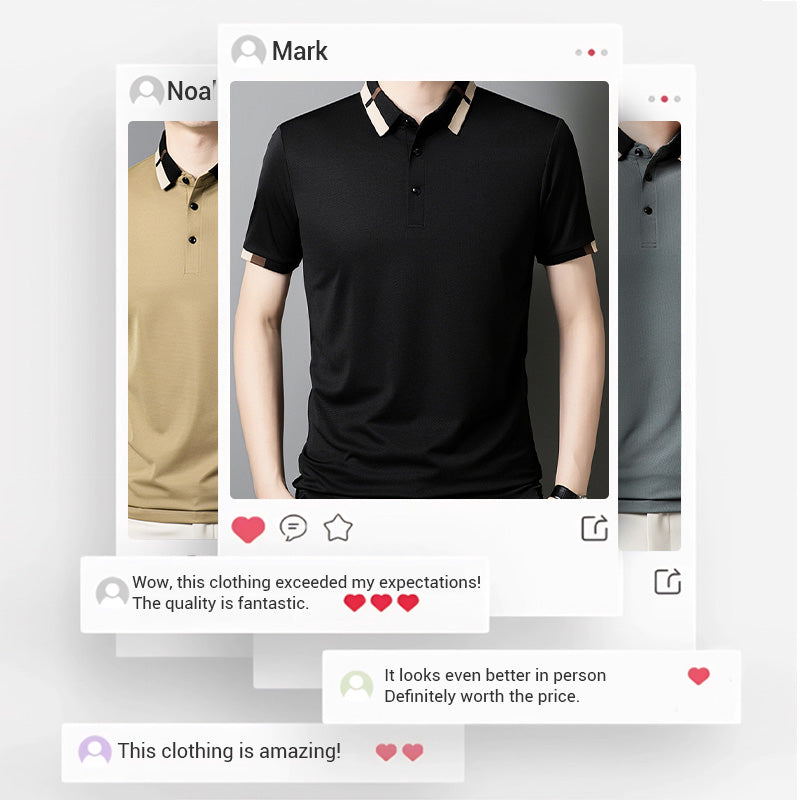 🔥Today 50% off🔥Men's Stretch Ice Silk Short Sleeve Lapel T-shirt