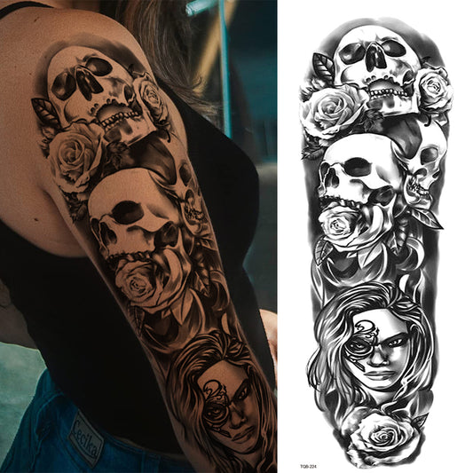 3 Sheets Rose Skull Full Arm Sleeves