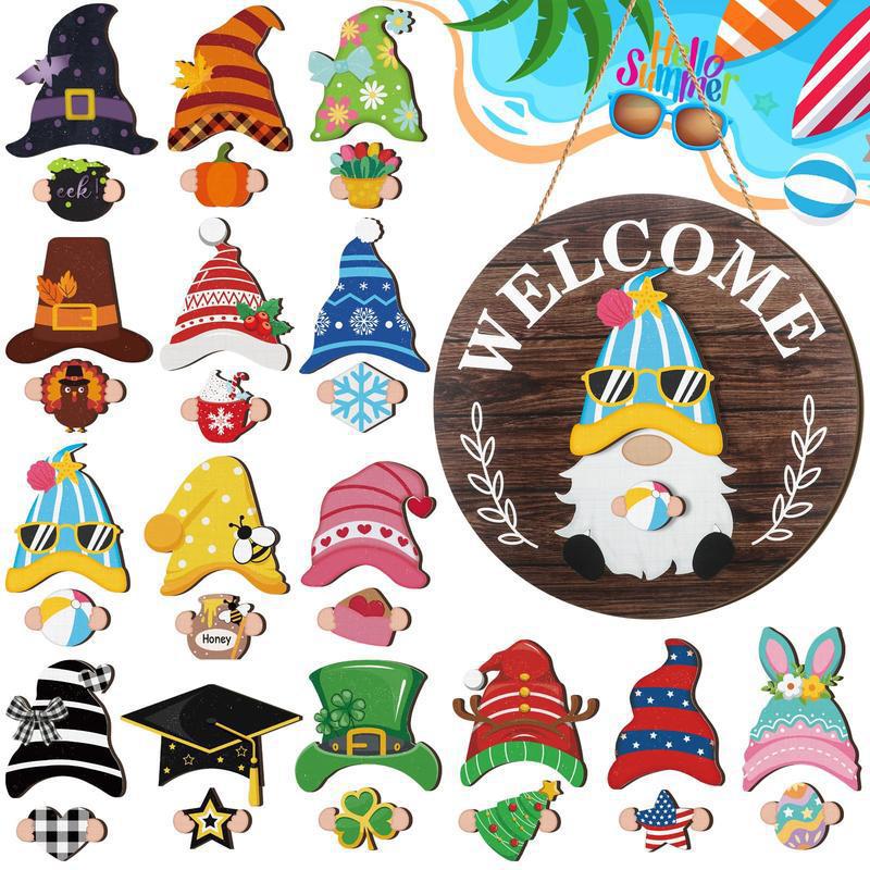 🎄Interchangeable Wooden Gnome Welcome Sign🎈
