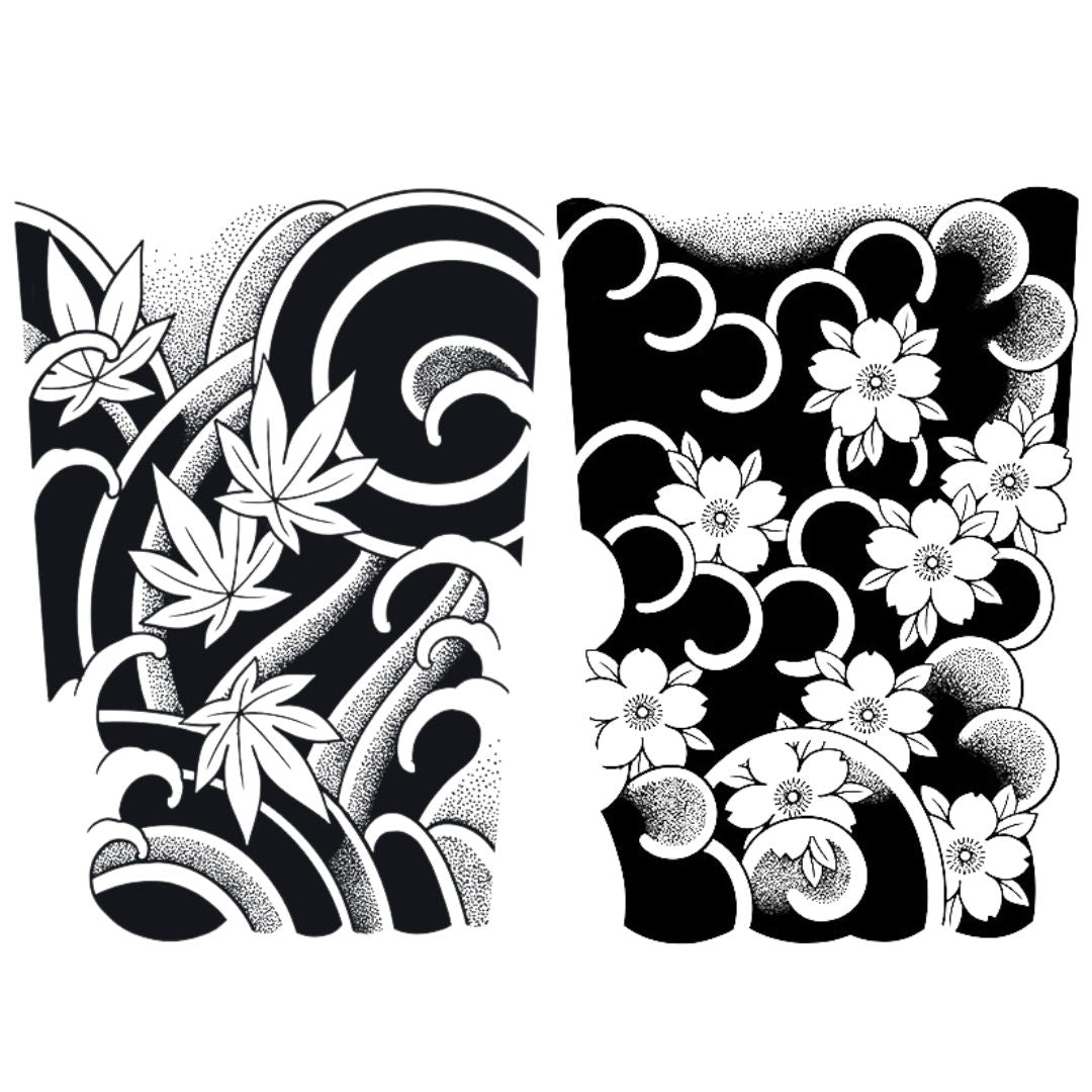 2 Sheets Black Maple Leaf Half Arm Semi-Permanent Tattoo Sakura