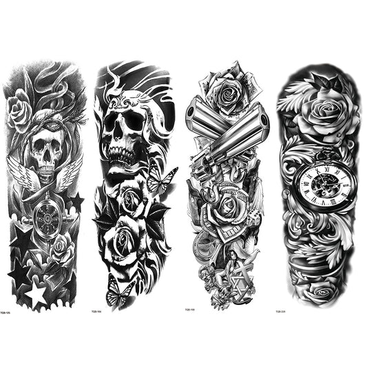 Skull Star Rose Gun Full Arm Sleeves
