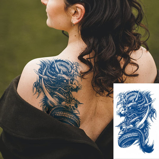 6 Sheets Semi Permanent Fake Waterproof Temporary Tattoos Stickers Long Lasts 1-2 Weeks, Animal Set Peacock Lion Koi Carp Tiger Owl Dragon Deep Blue
