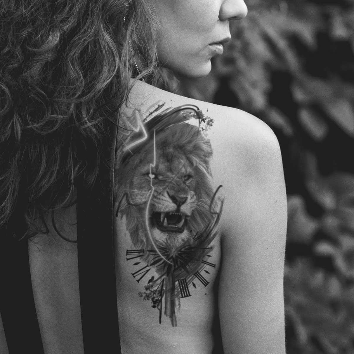 8 Sheets Waterproof Arm Leg Fake Temporary Tattoo - Lion Tiger Crown King Flower Wolf