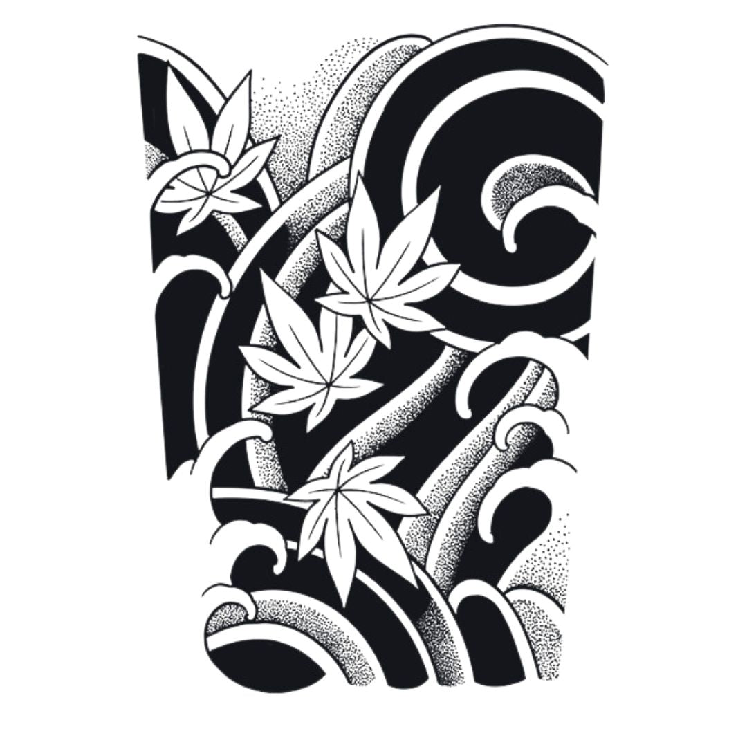 2 Sheets Black Maple Leaf Half Arm Semi-Permanent Tattoo Sakura