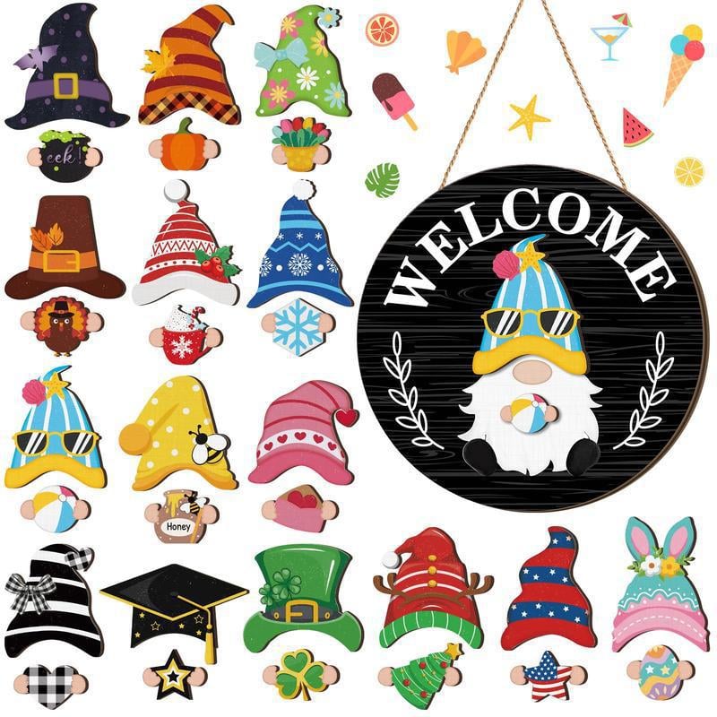 🎄Interchangeable Wooden Gnome Welcome Sign🎈