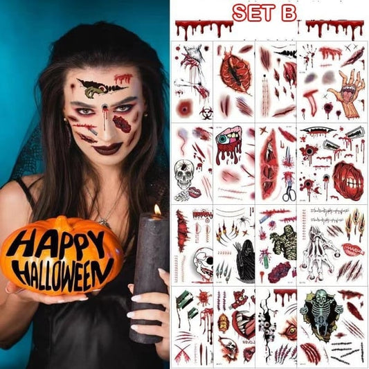 (🎃HALLOWEEN PRE SALE - 49% OFF) Halloween Prank Makeup Temporary Tattoo😈Easy To Remove