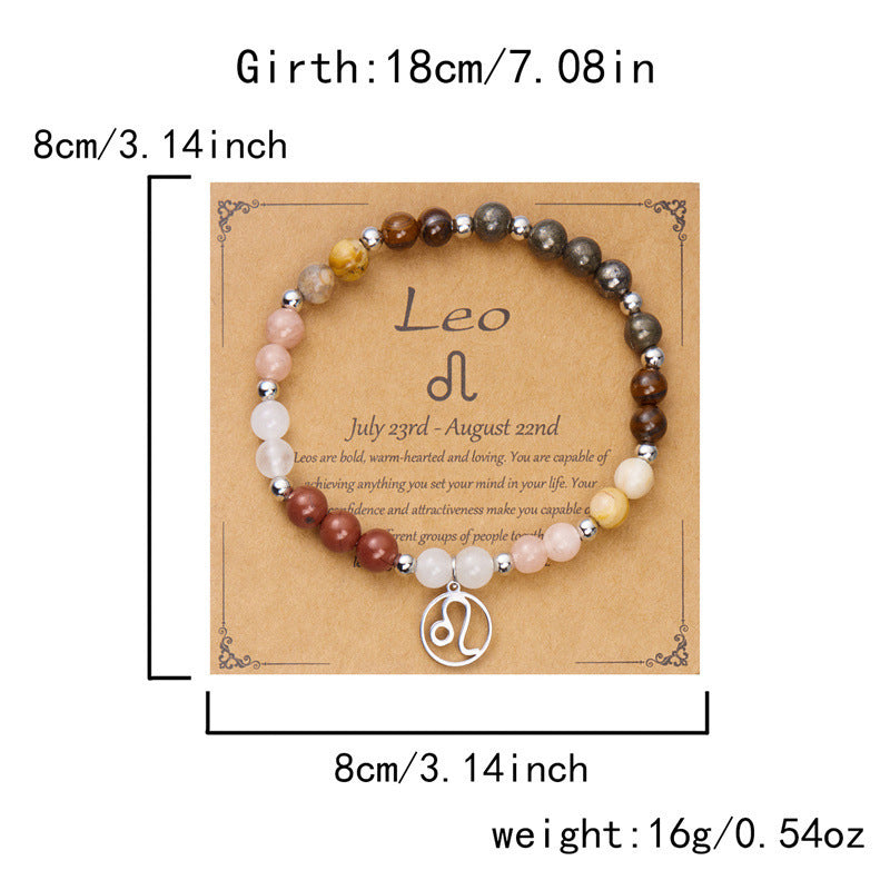 12 Zodiac Stone Beaded Bracelet with Astrological Sign Charm