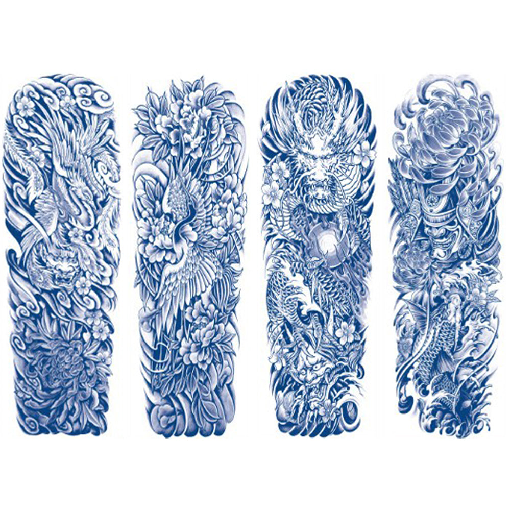4 Sheets Dragon Wave Semi Permanent Full Arm Sleeves Tattoo