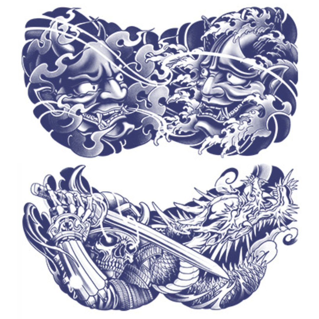 2 Sheet Death Samurai Japanese Chest Shoulder Semi Permanent Tattoos