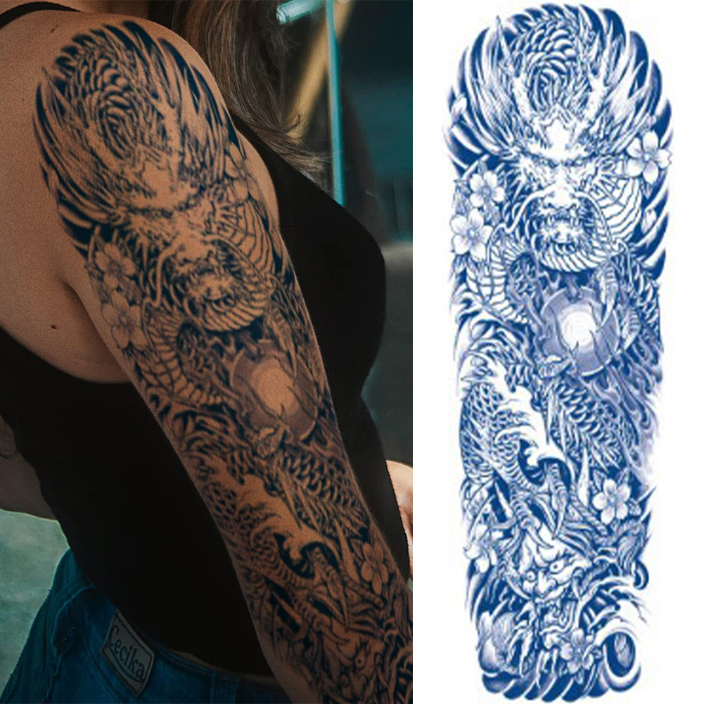 4 Sheets Dragon Wave Semi Permanent Full Arm Sleeves Tattoo