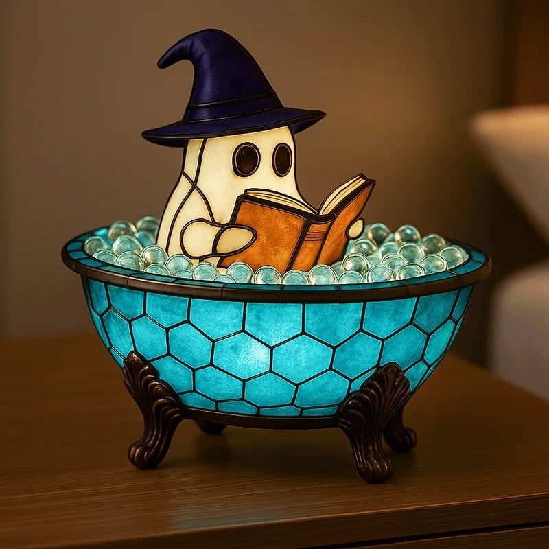 🎃👻Ghost Reading Book Lamp-Halloween Night Light with Glowing Ghost & Book Design