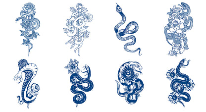 8 Sheets Semi Permanent Snake Tattoos Stickers