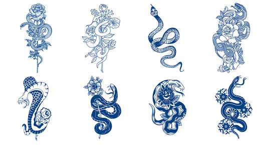 8 Sheets Semi Permanent Snake Tattoos Stickers