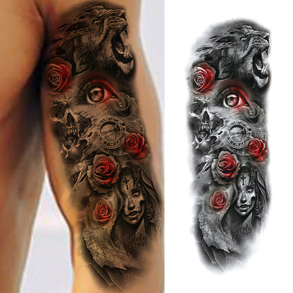 4 Sheets Lion Compass Tiger Full Arm Sleeves