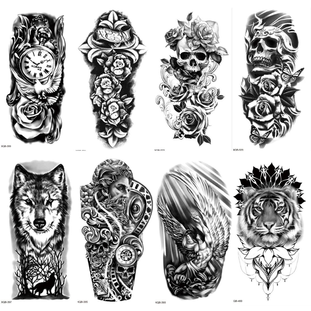 8 Sheets Black Half Arm Extra Large Temporary Tattoo