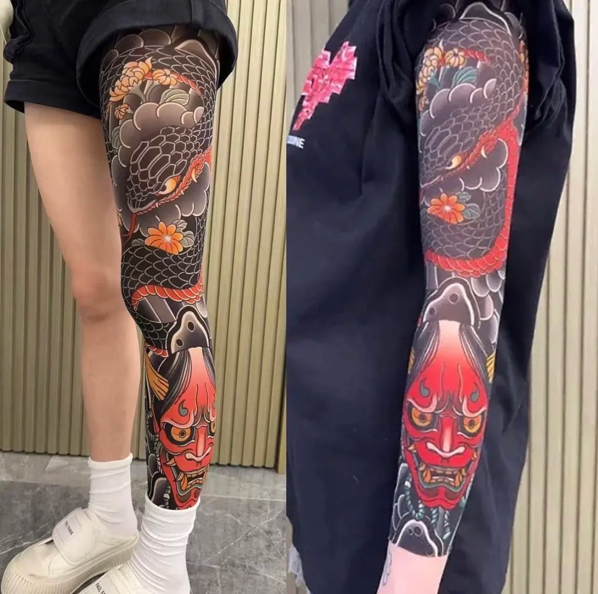 Ultra-clear Highly Elastic Seamless Tattoo Sleeve&Tattoo Stocking Set(2 Sheets)