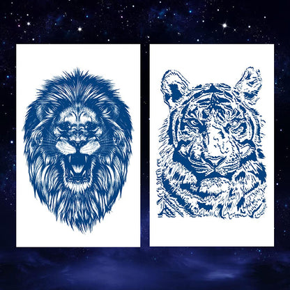6 Sheets Semi Permanent Fake Waterproof Temporary Tattoos Stickers Long Lasts 1-2 Weeks, Animal Set Peacock Lion Koi Carp Tiger Owl Dragon Deep Blue