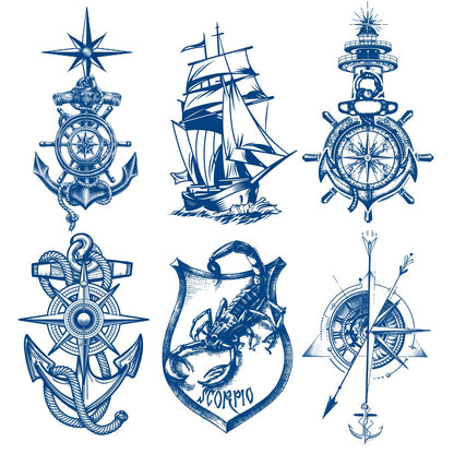 6 Sheets Semi Permanent Anchor Tattoos Stickers