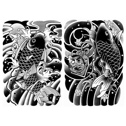 2 Sheets Black Fish Wave Half Arm Semi-Permanent Tattoo