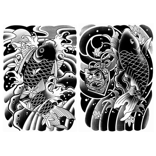 Black Fish Wave Half Arm Semi-Permanent Tattoo