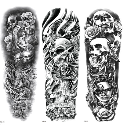 3 Sheets Rose Skull Full Arm Sleeves