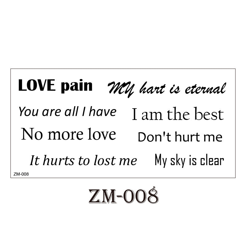 10 Sheets Small English Letter Waterproof Temporary Tattoo