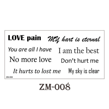 10 Sheets Small English Letter Waterproof Temporary Tattoo