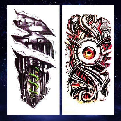 8 Pieces Large 3D Mechanical Parts Gear Arm Eyeball Muscle Temporary Tattoo