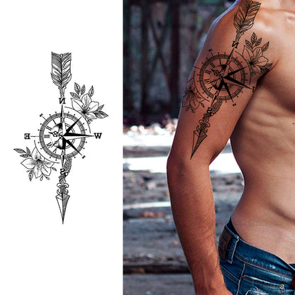 10 Sheets Art Compass Waterproof Half Arm Temporary Tattoo