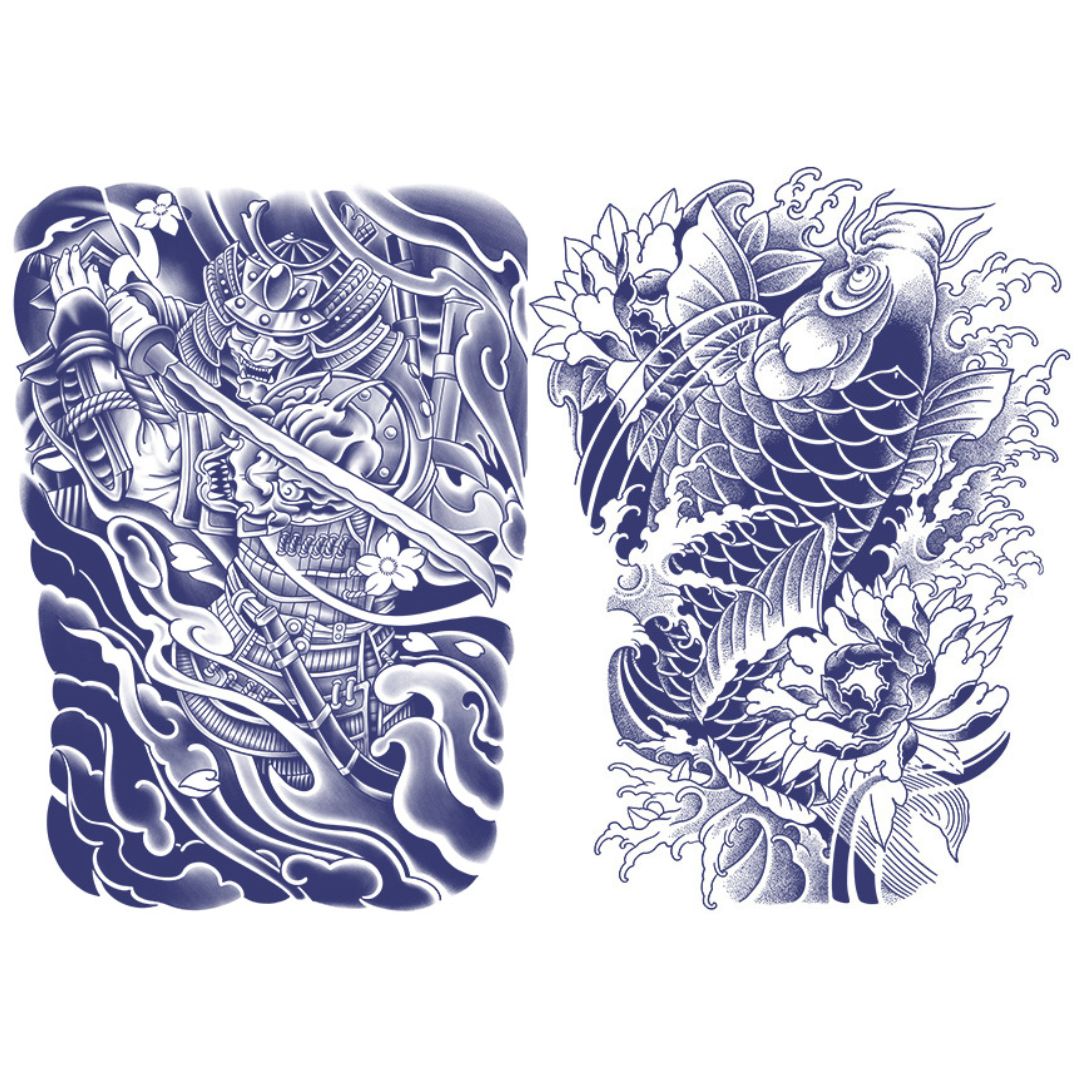 Samurai Fish Half Arm Juice Ink Semi-Permanent Tattoo Lasts 15 days