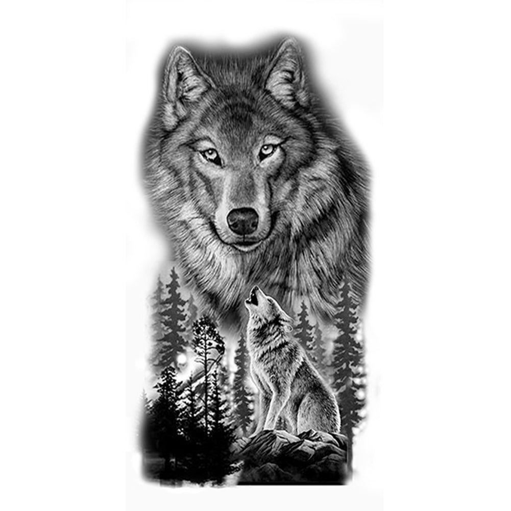 6 Sheets Black Wolf Flower Temporary Tattoo Sticker
