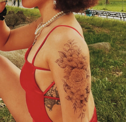 10 Sheets 3D Black Rose Peony Temporary Tattoo