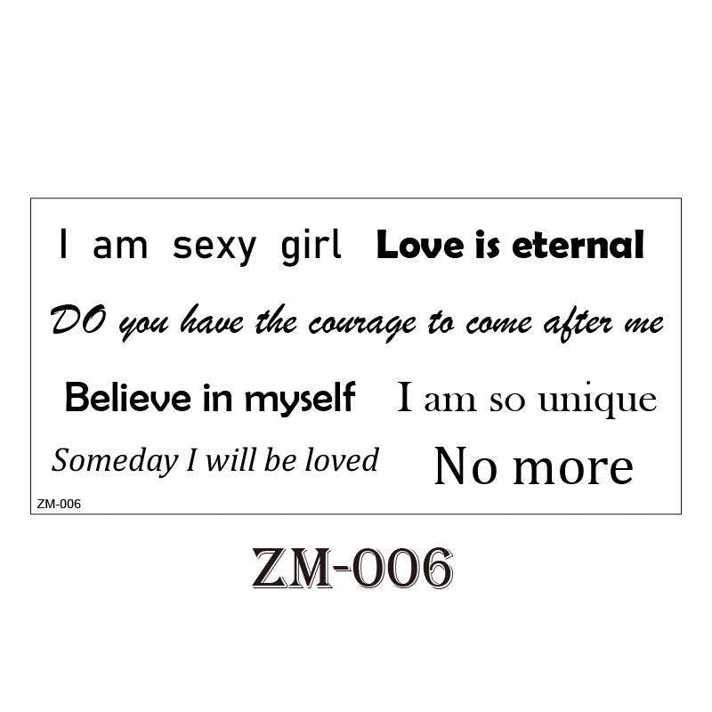 10 Sheets Small English Letter Waterproof Temporary Tattoo