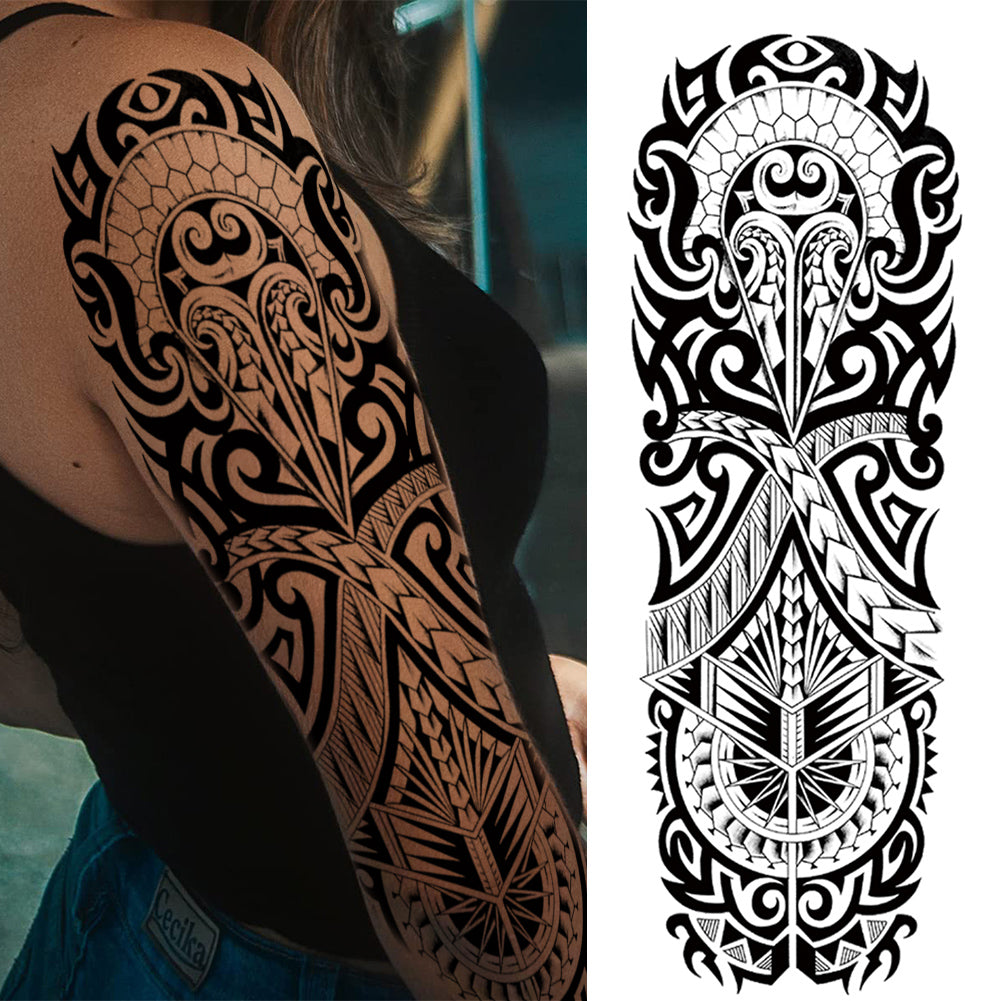 Full Arm Sleeve Maori Temporary Tattoos Realistic Thorns Totem Waterproof Tattoo Stickers Arm Body