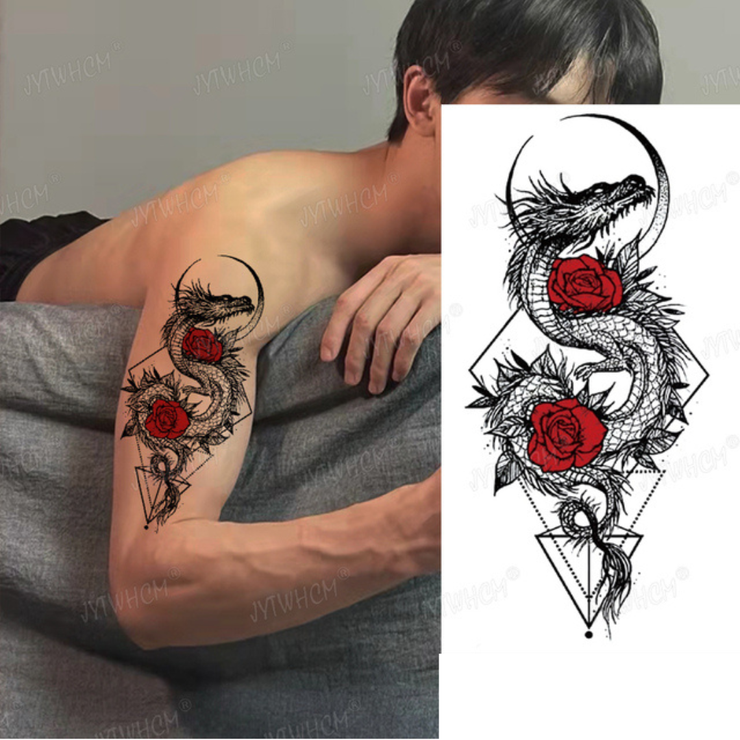 6 Sheets super cool dragon Extra large Arm Leg Thigh Waterproof Temporary Tattoos for woman and man Fake Tattoo