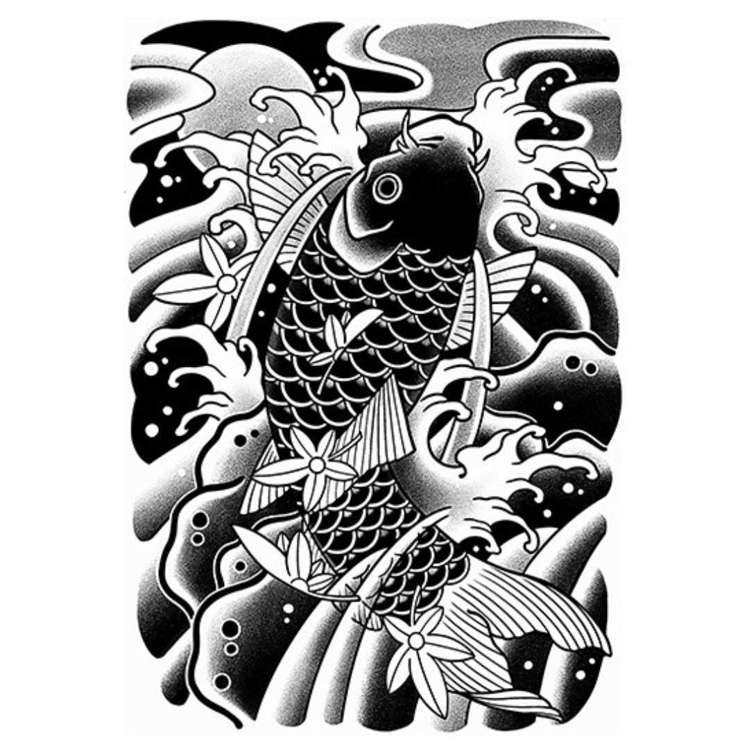 2 Sheets Black Fish Wave Half Arm Semi-Permanent Tattoo