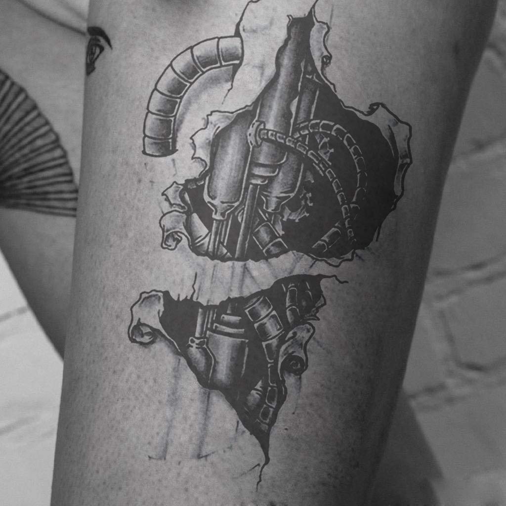 6 Sheets Temporary Tattoo Muscle Men Black Fake 3D Mechanical Metal Arm Hollow Gear Shoulder Leg
