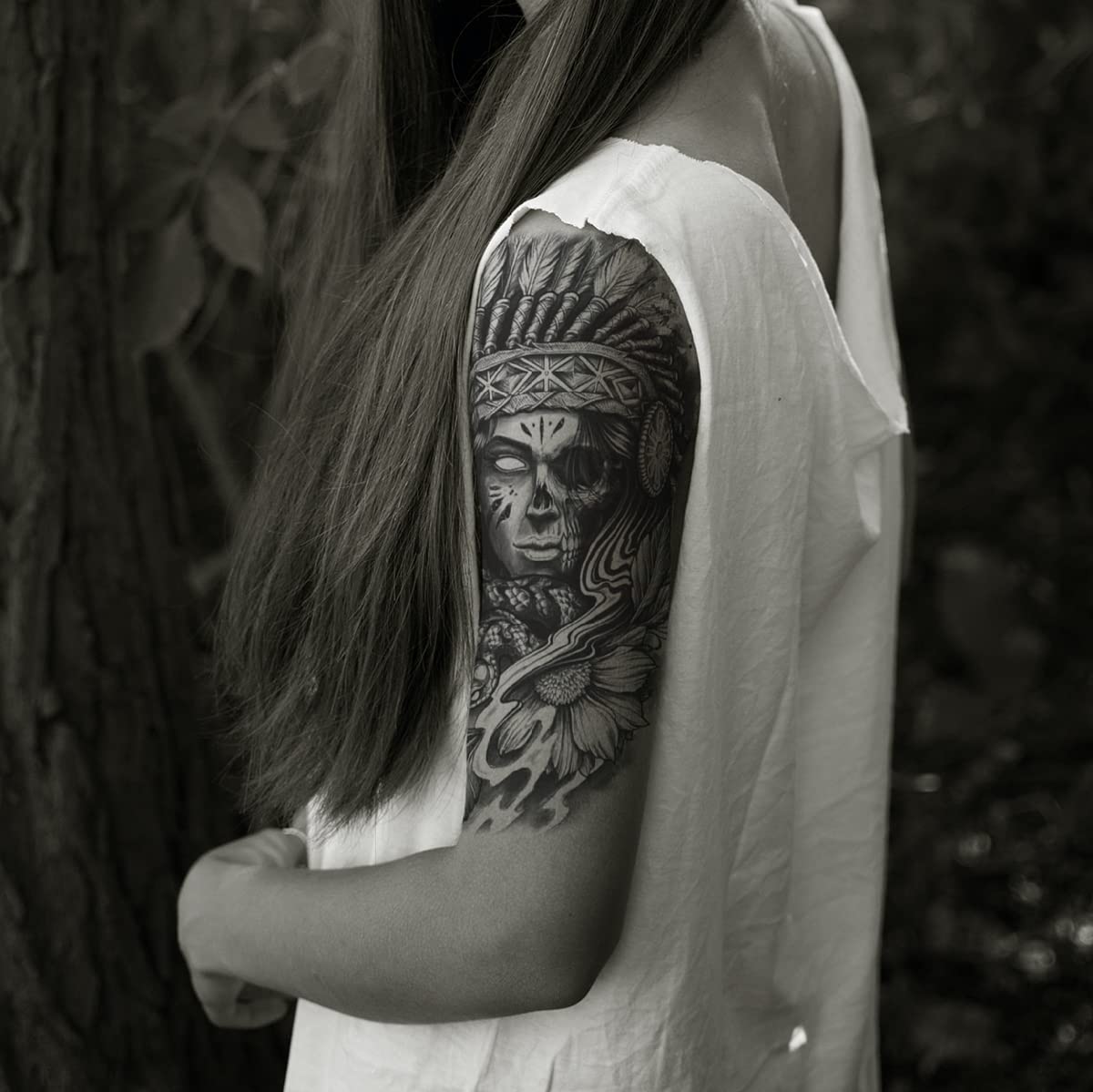 8 Sheets Waterproof Arm Leg Fake Temporary Tattoo - Indian Skull Snake Egypt Anubis Flower Compass Prajna Greek Myth Soldier