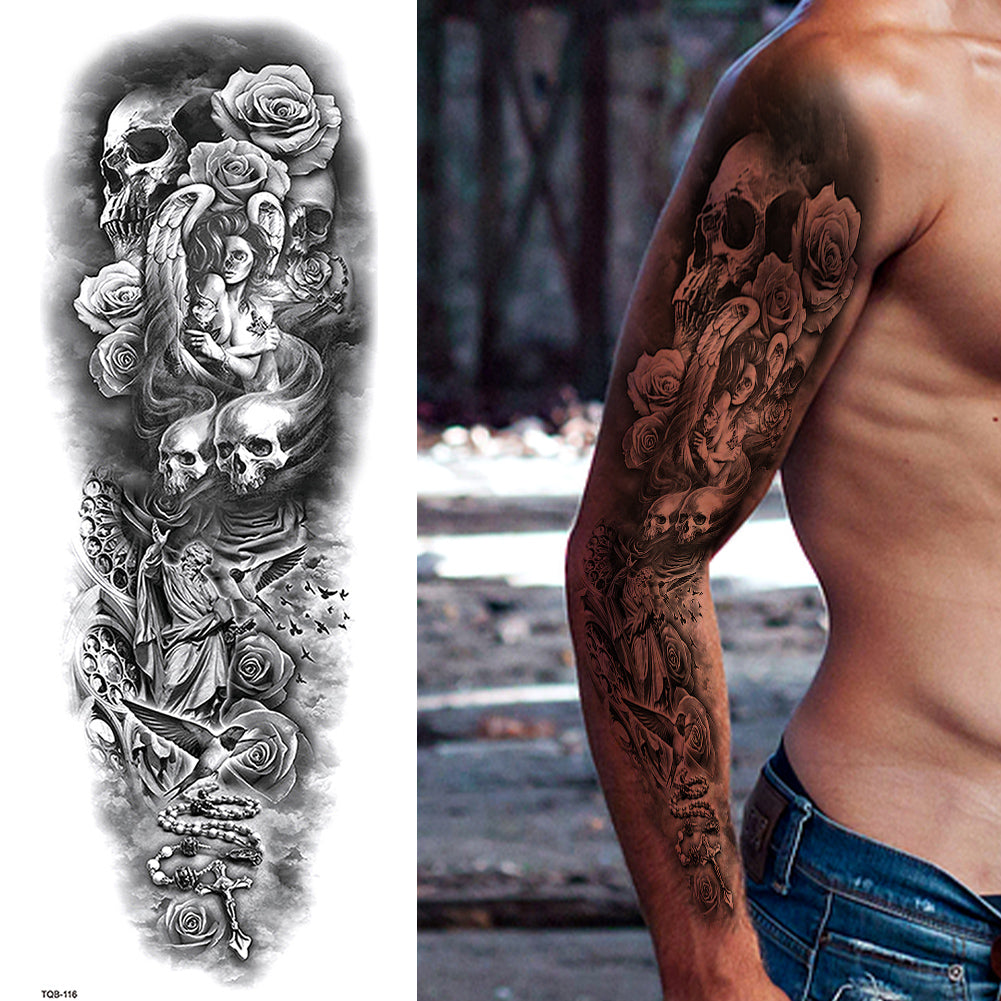 3 Sheets Rose Skull Full Arm Sleeves