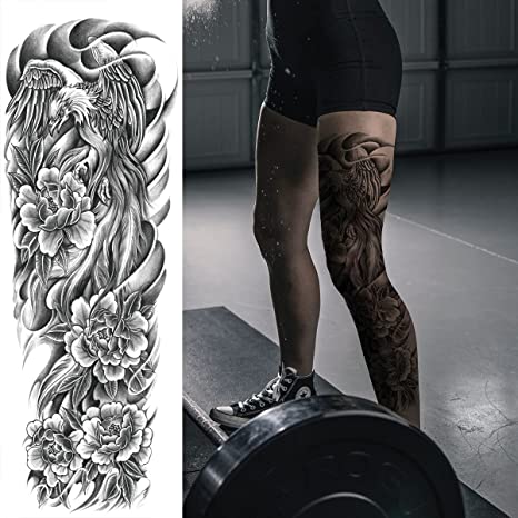 4 Sheets Large Full Arm Leg Temporary Tattoo - Koi Lotus Wave Flower Skull Cross Rose Goat Eagle Star