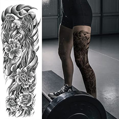 4 Sheets Large Full Arm Leg Temporary Tattoo - Koi Lotus Wave Flower Skull Cross Rose Goat Eagle Star