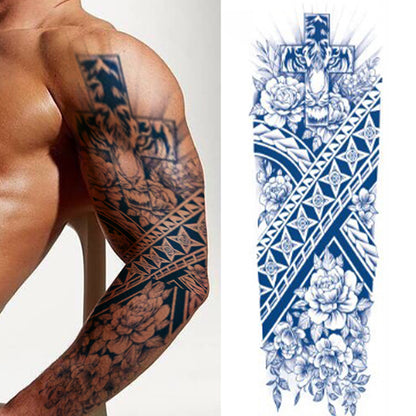 4 Sheets Cross Tribe Semi Permanent Full Arm Sleeves Tattoo