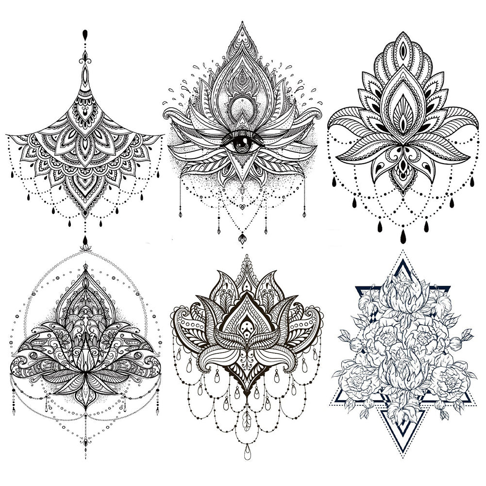 6 Sheet Mandala Extra Large Temporary Tattoos