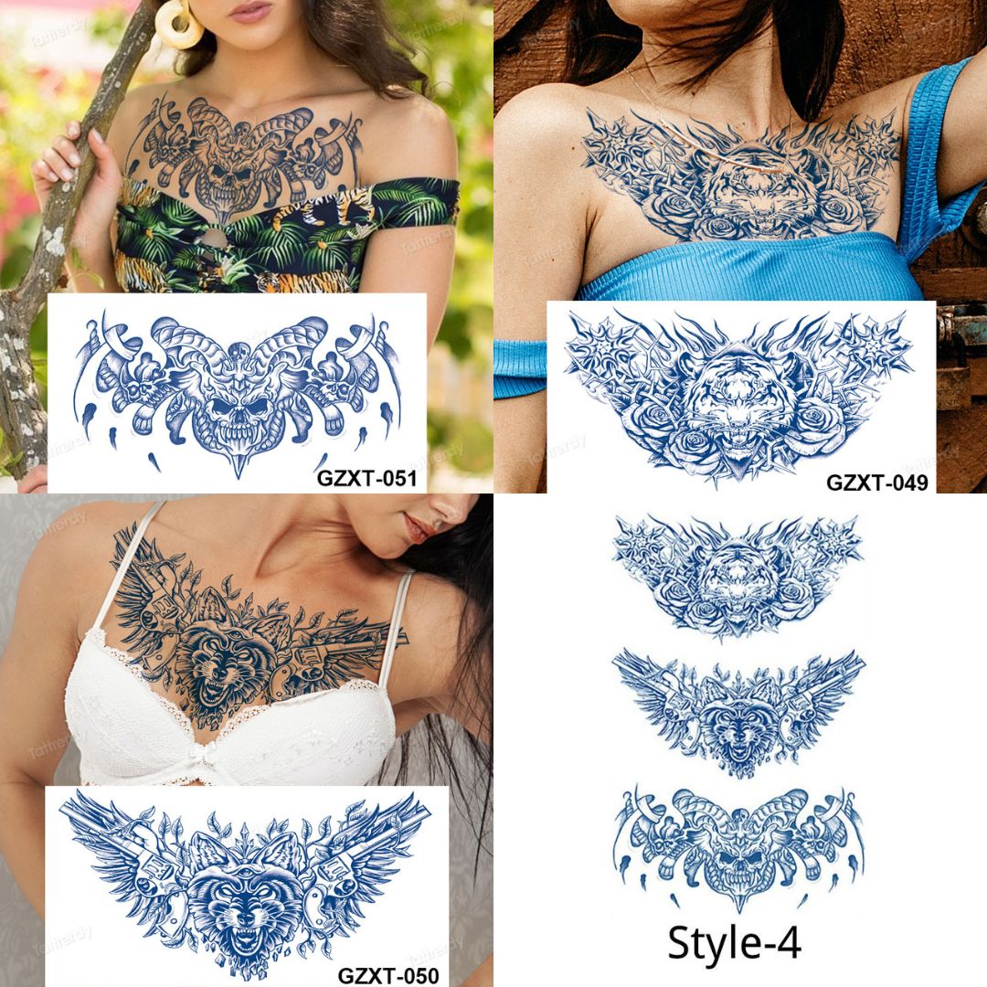 3 Sheets Semi-Permanent Tattoos Body Chest Thigh